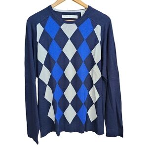 PERRY ELLIS Men's Soft Diamond Blue Argyle Knit Sweater Size L